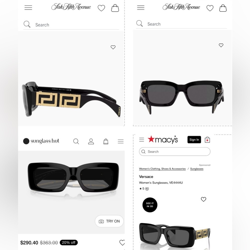 Versace Rectangular Black / Gold Sunglasses, With… - image 8